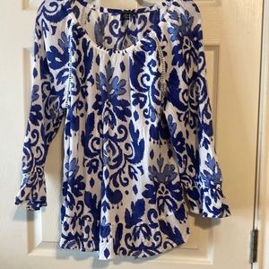 Inc Blue and White Gauzy summer blouse.  Super cute!